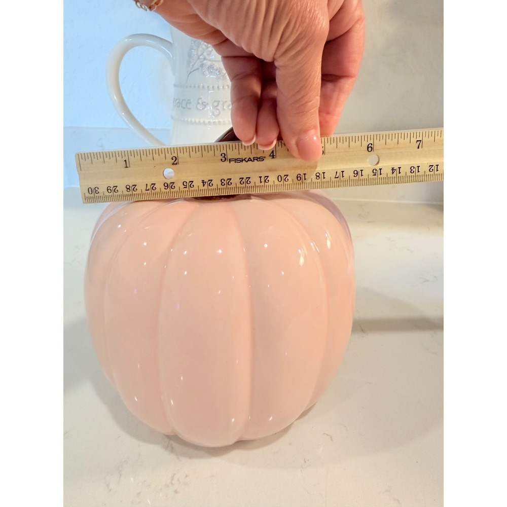 Pink Ceramic and Velvet Glam Decorative Pumpkin Set Gold Sequin Pearl Accents - Picture 5 of 7